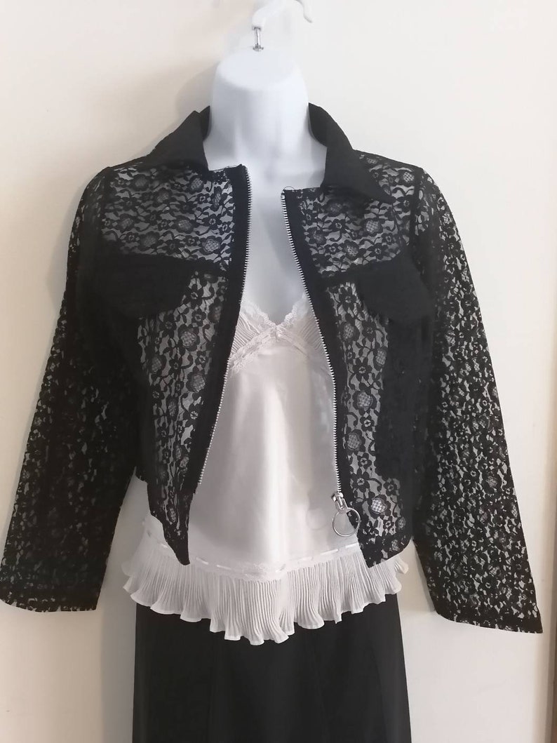 Black Lace Zip-Up Blazer, Gothic Retro Jacket image 5