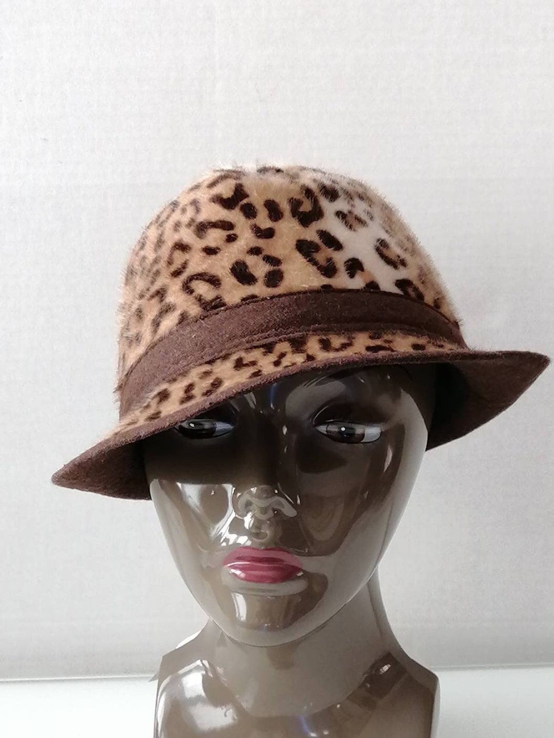 Vintage Animal Print Hat Brown Beige Fedora Leopard Hat, Statement Hat