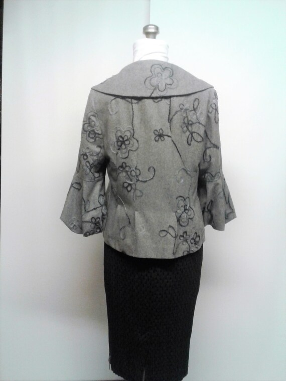 Women's Grey Coat, Embroidered, Street Wear, Loos… - image 8