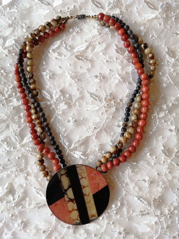 VTG-Multi StrandBeaded Pendant Necklace, Multicol… - image 2