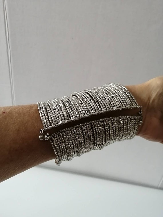 Wide Open Cuff Silver Toned Bracelet, Multilayer … - image 4