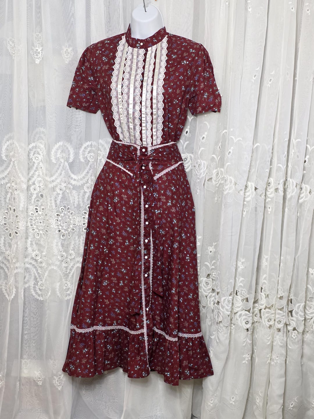 Vintage 1970s Glensport Prairie Skirt & Blouse Set | Maroon Calico Floral Midi Outfit | Lace Trim Two Piece Western Cottagecore Ensemble - Etsy