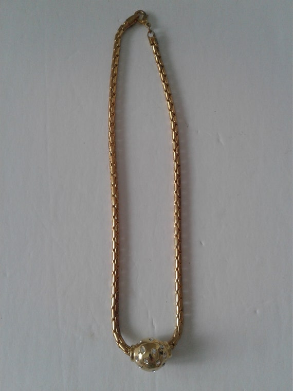 VTG-Gold Tone Fancy Cable Chain With Rhinestone S… - image 2
