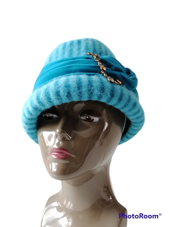Vintage Adora Wool Cloche Hat blue & Gold Wool Cloche Hat with Animal Print Accent - Adora® Wool Hats  main image 3