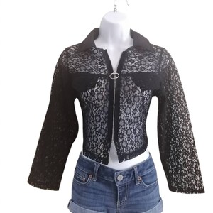 Black Lace Zip-Up Blazer, Gothic Retro Jacket image 2