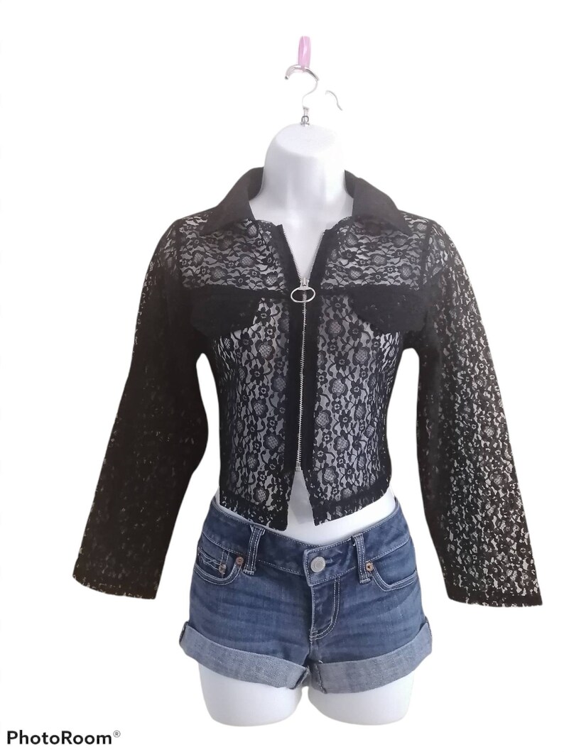 Black Lace Zip-Up Blazer, Gothic Retro Jacket image 2