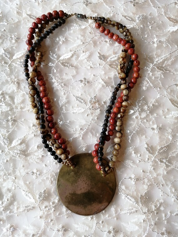 VTG-Multi StrandBeaded Pendant Necklace, Multicol… - image 5