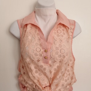 Stunning Pink Sleeveless Women's Top, Criss-Cross Chiffon Back, Lace Front, Fashion Trends