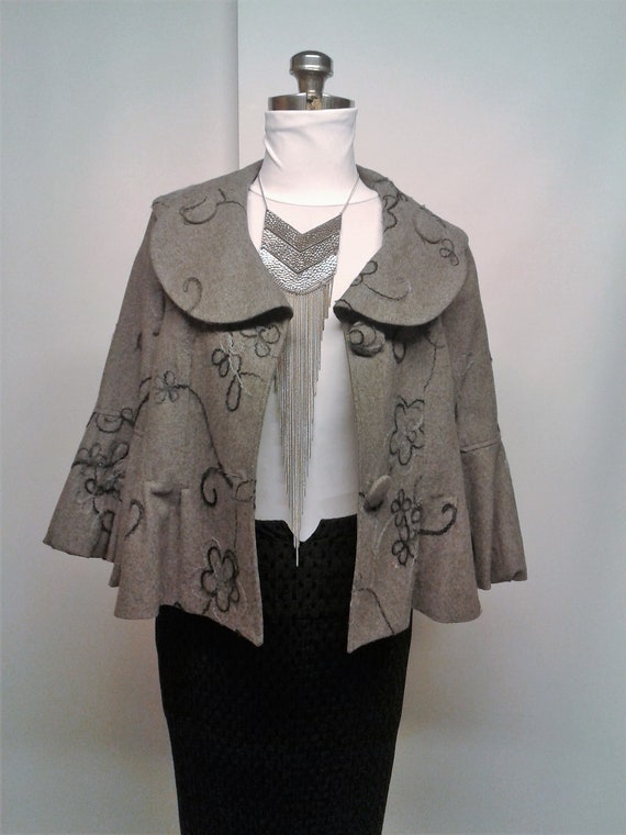 Women's Grey Coat, Embroidered, Street Wear, Loos… - image 6
