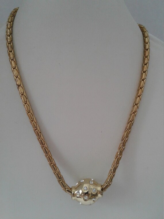 VTG-Gold Tone Fancy Cable Chain With Rhinestone S… - image 1