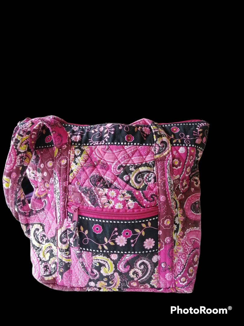 Pink Black Paisley Quilted Cotton Handbag, Pink Multi Colored Zippered