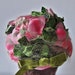 Vintage 60's Hat, With Pink and Red flowers and Matching Green Leaves, Veil and Velvet Green Bow