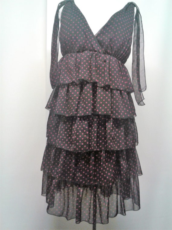 Polka Dot Chiffon Dress With Frills, Multi Tiered… - image 1