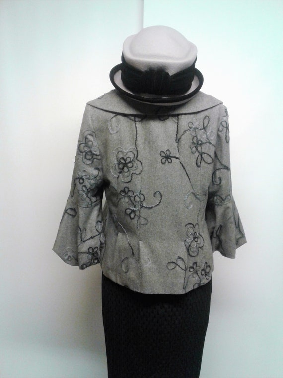 Women's Grey Coat, Embroidered, Street Wear, Loos… - image 9