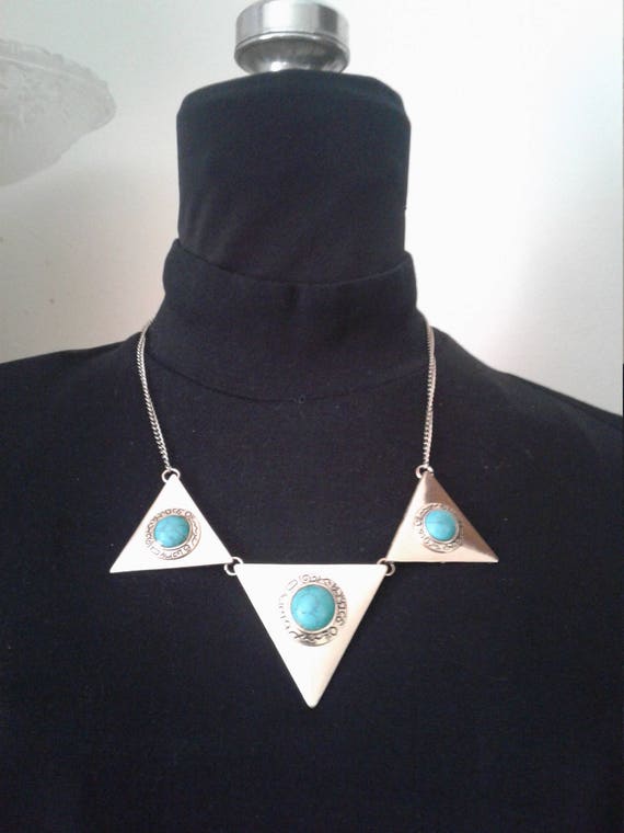 Triangle Statement Necklace with Blue Stone - image 3