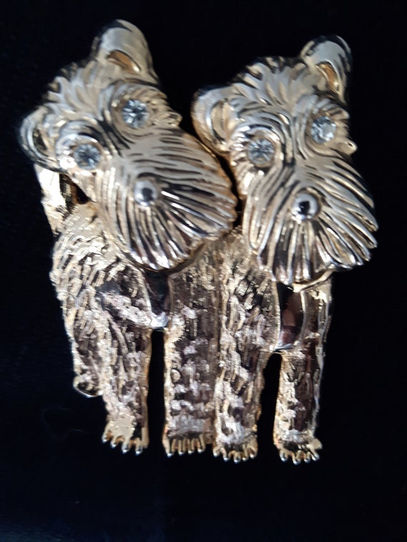Twin Puppies Scottie Terriers Movable Head Brooch… - image 3