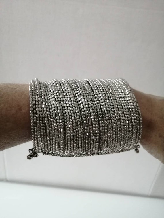 Wide Open Cuff Silver Toned Bracelet, Multilayer … - image 10