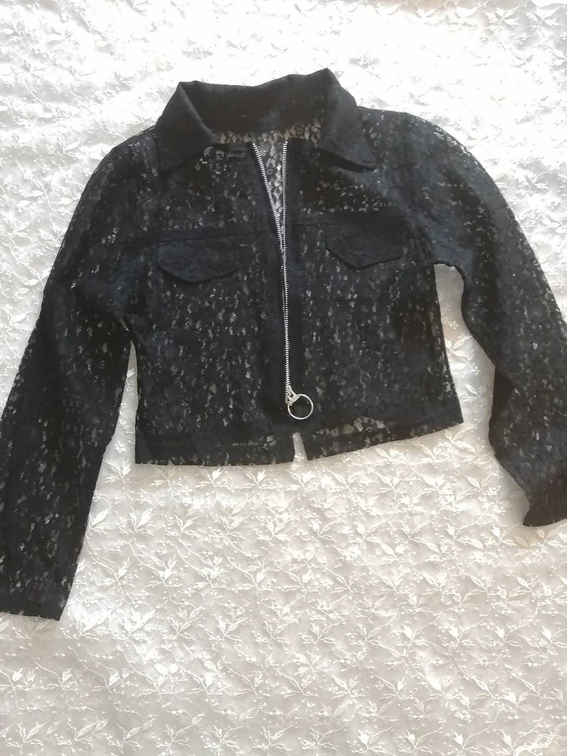 Black Lace Zip-Up Blazer, Gothic Retro Jacket image 9