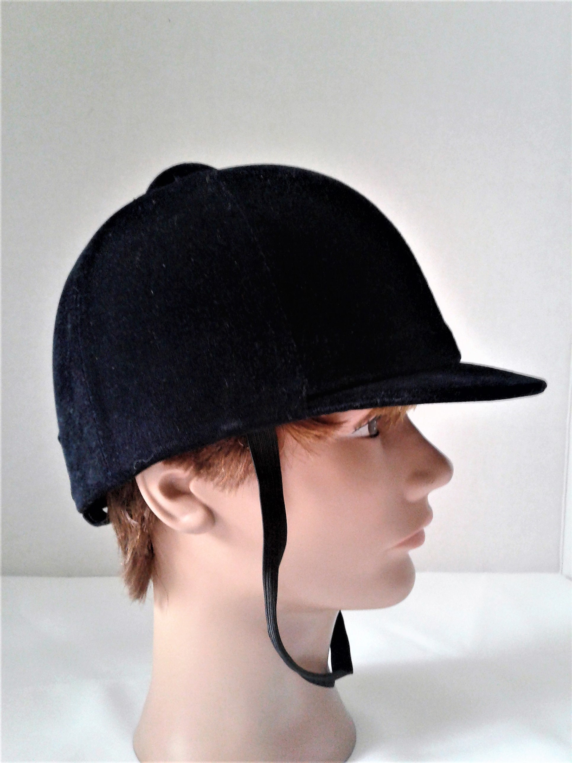 Vintage Horseback Riding Hat Black Velvet Equestrian Helmet Etsy