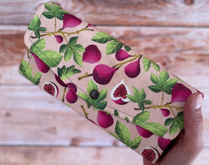 Immagine dell'inserzione in evidenza: Portafogli in raso di cotone stampa fichi rosa antico