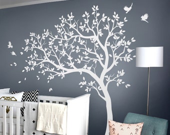 White tree decals Large nursery tree decals with birds stunning white tree decals Wall tattoos Wall mural removable vinyl wall sticker 032