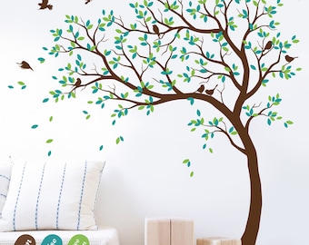 Autocollant mural grand arbre décalcomanies énorme arbre décalcomanie pépinière avec oiseaux arbre autocollant tatouages muraux murale amovible vinyle autocollant mural 032