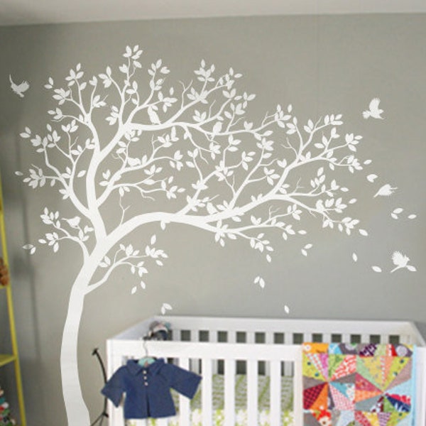 White Tree Wall Decals Nursery Large Wall Decal Kids Room Wall Art Decor Wall mural sticker 032R