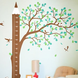 Tree Wall Decal with Growth Chart Tree Wall Sticker with animals Kids room wall Mural decoration KW007