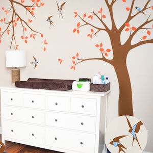 Huge tree wall decal whimsical tree and branch decal set for nursery wall art mural sticker with birds KW017