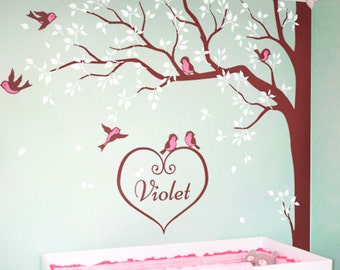 Creative nursery corner tree wall decals with personalized baby name and birds White tree decals Wall decoration Wall tattoo KW006_2