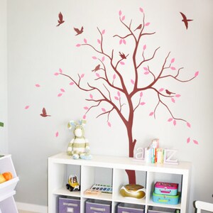 Nursery Tree wall decal whimsical large wall tree sticker wall art mural nursery wall decor decals tattoo with birds KW011