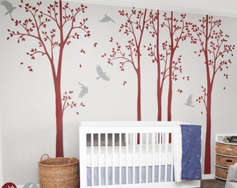 Large Trees Wall Decal set of nursery tree Stickers with birds tree Mural Wall Art Decor tattoos KW008