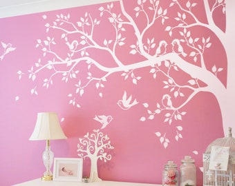 White tree decals Large nursery corner tree decals White tree Sticker Wall mural removable vinyl wall Art - KW006EX