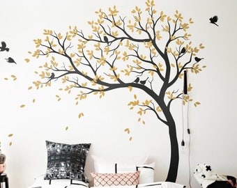 Wall Decal Large Tree decals huge tree decal nursery with birds white tree decals Wall tattoos Wall mural removable vinyl wall sticker 032