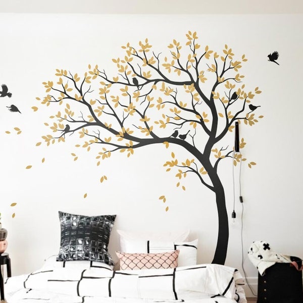 Wall Decal Large Tree decals huge tree decal nursery with birds white tree decals Wall tattoos Wall mural removable vinyl wall sticker 032