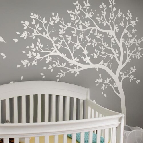 White Tree Decal Large Nursery Tree Decals With Birds Unisex Etsy