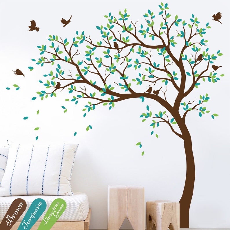 Wall Decal Large Tree decals huge tree decal nursery with birds tree Sticker Wall tattoos Wall mural removable vinyl wall sticker 032 image 1