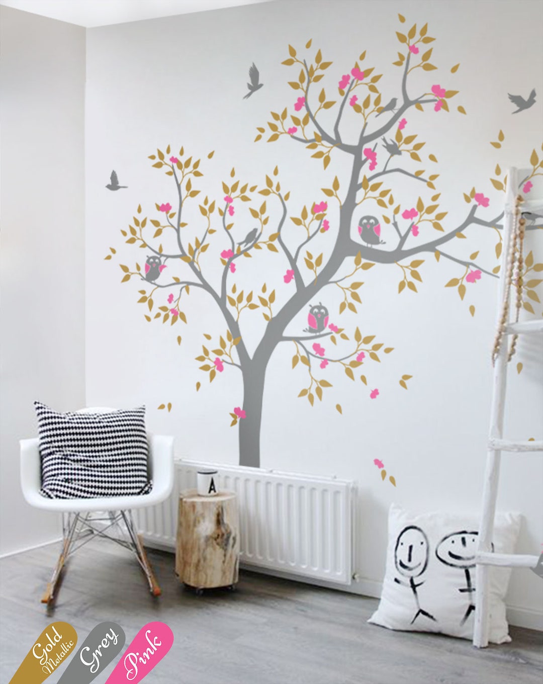 Large Nursery Tree Wall Decal Large Tree Scene With Forest Animal ...