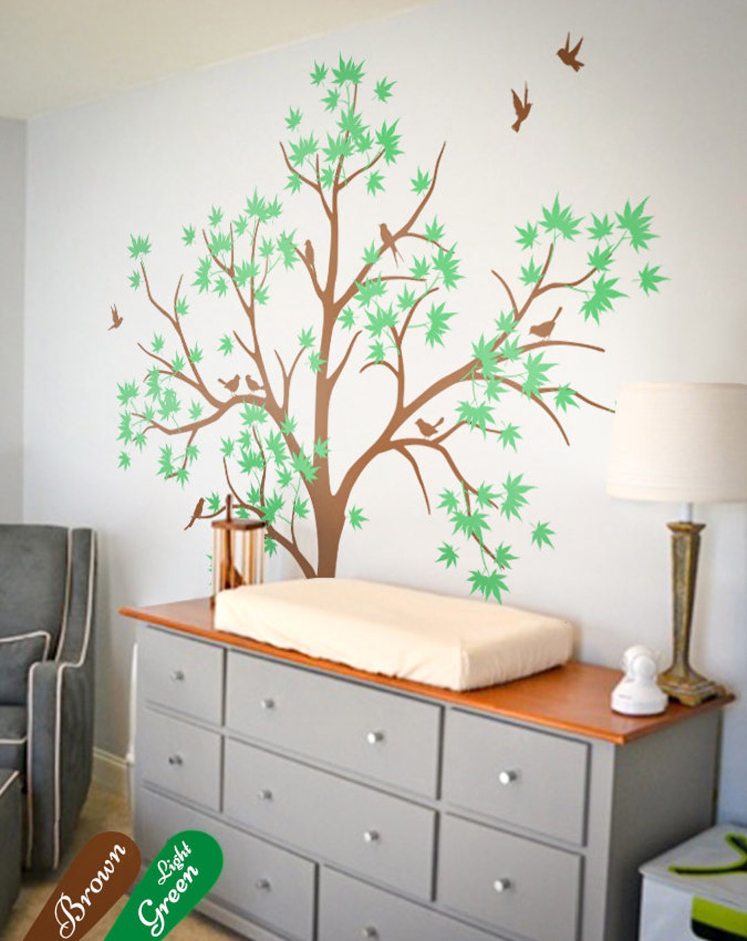 Tree Decal With Bird and Leaves White Tree Wall Decals Nursery Etsy