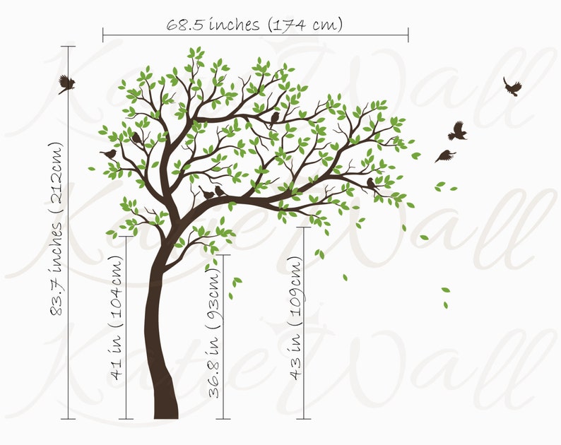 Wall Decal Large Tree decals huge tree decal nursery with birds tree Wall mural removable vinyl wall sticker 032R image 2