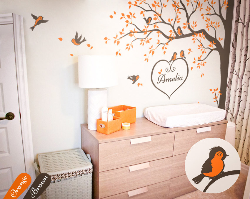 Tree Wall Decal Nursery Wall Decal With Custom Baby Name Corner Tree ...