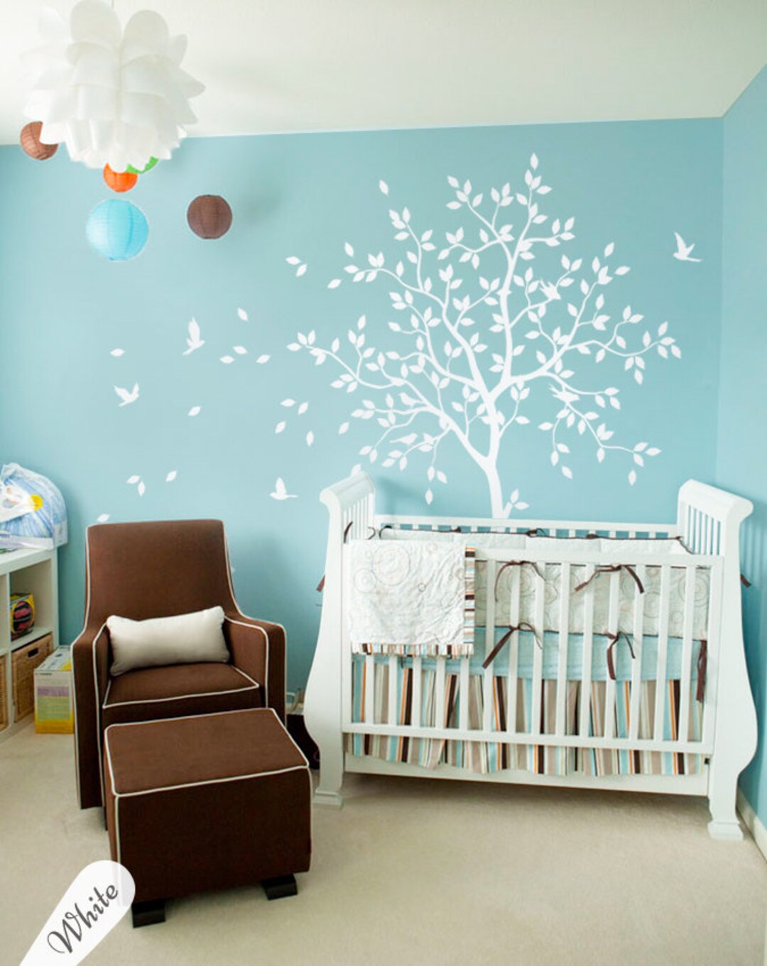 White Tree Wall Decal Nursery With Birds Studio Wall Decoration Dining ...