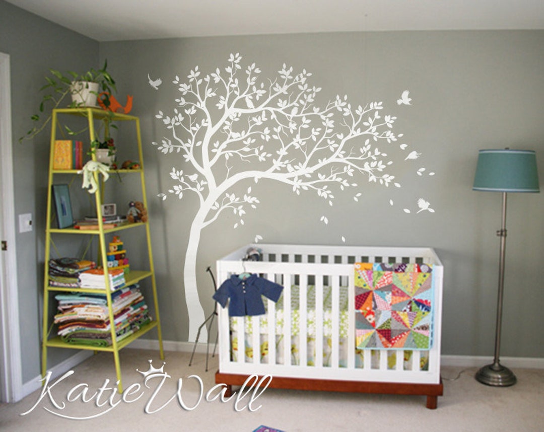 White Tree Wall Decals Nursery Large Wall Decal Kids Room Wall Art ...