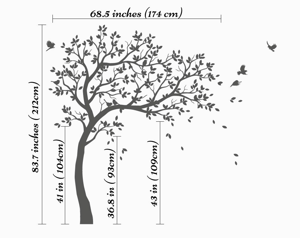 Large Tree Wall Decal Stickers Huge Nursery Tree With Birds Wall Mural ...