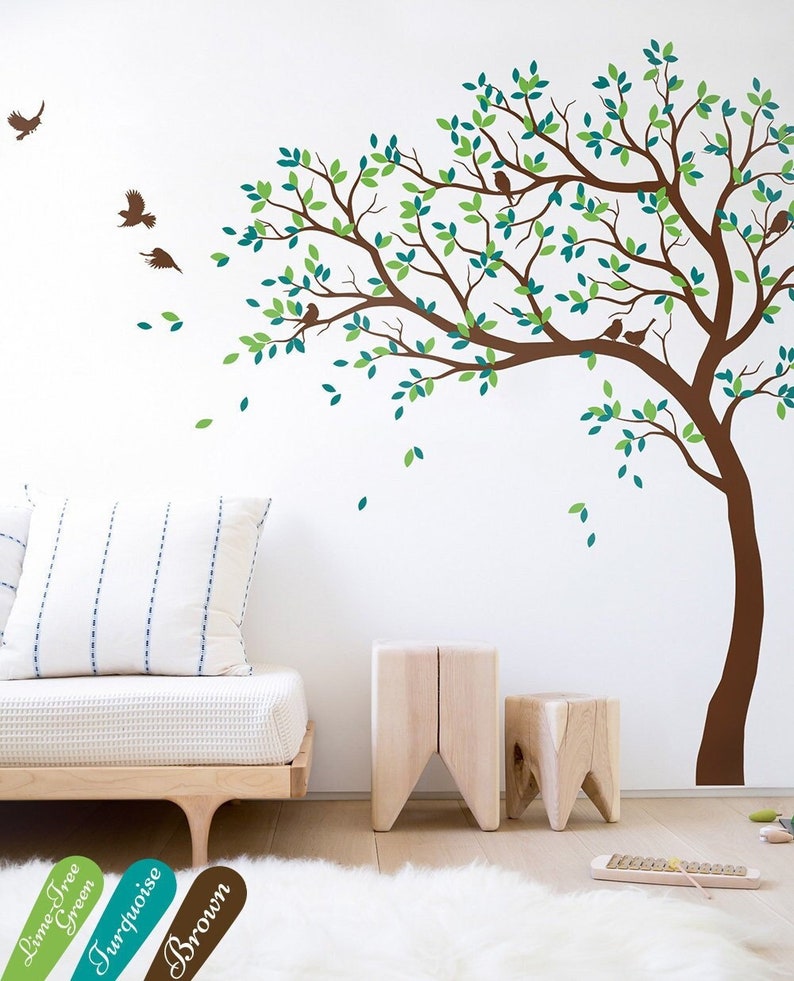 Wall Decal Large Tree decals huge tree decal nursery with birds tree Sticker Wall tattoos Wall mural removable vinyl wall sticker 032 image 2