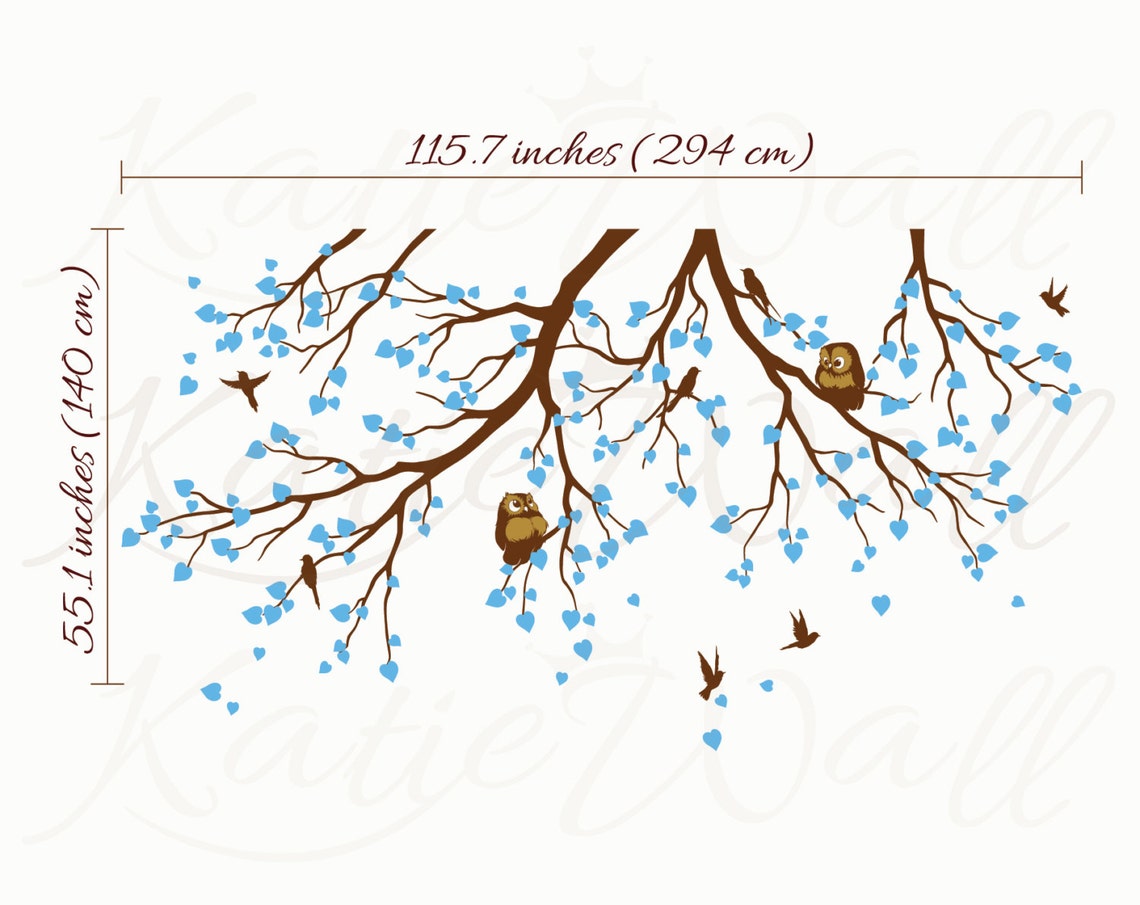 Nursery Tree Branches Wall Decals With Owls and Flying Birds White Tree ...