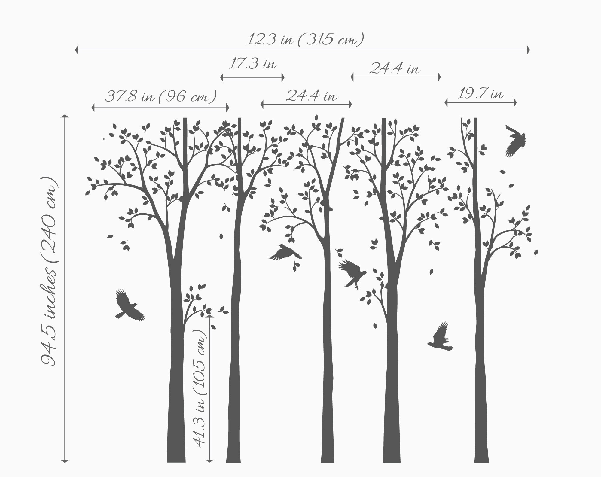 Birch Tree Wall Decals Long Trees Wall Stickers Removable Tree Etsy