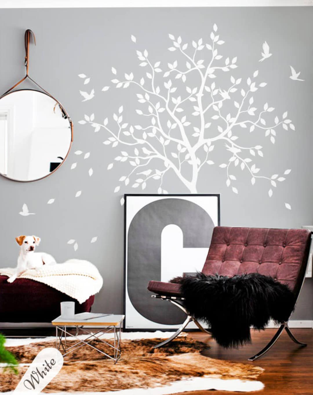White Tree Wall Decal Nursery With Birds Studio Wall Decor Dining Room ...