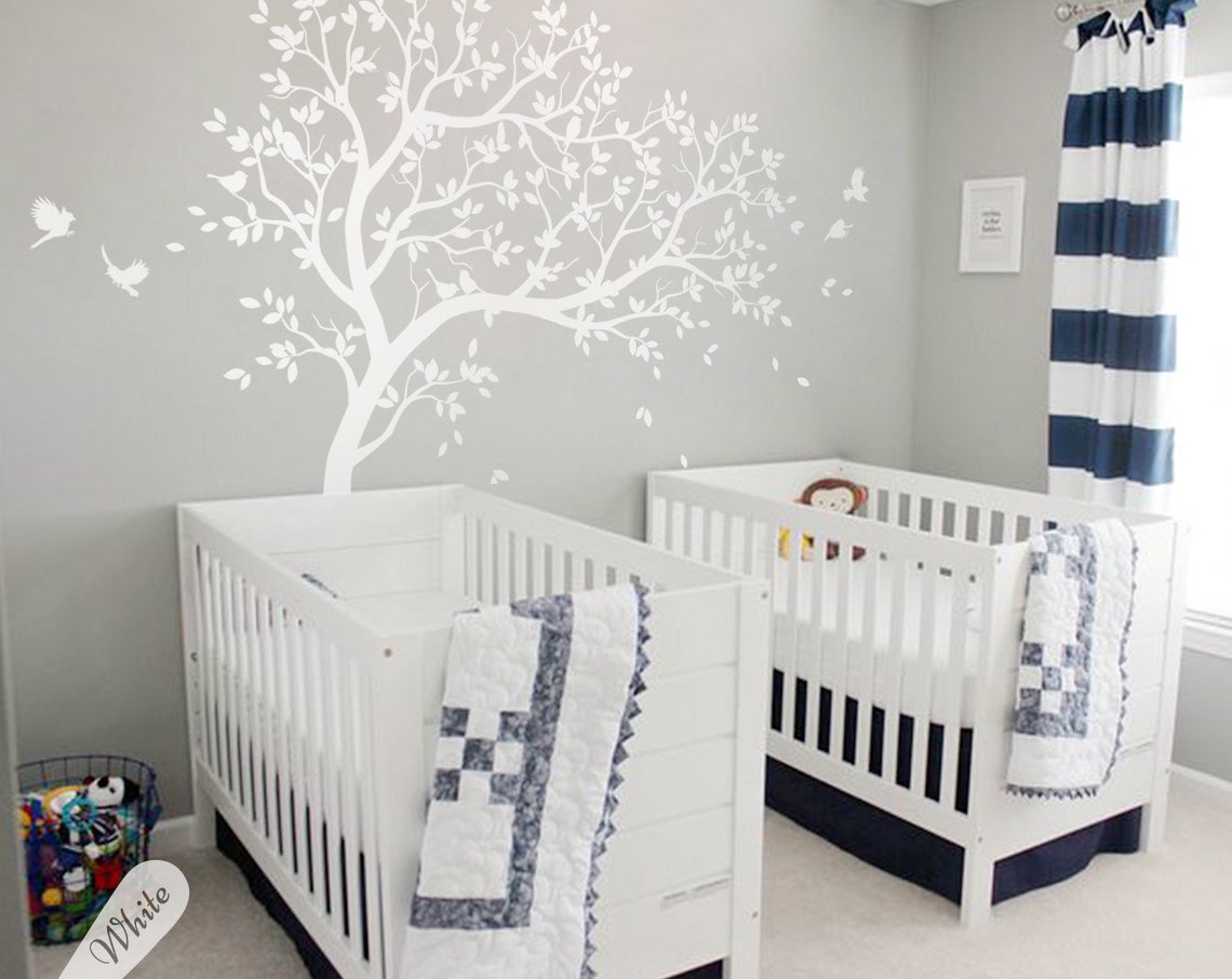 White Tree Decal Large Nursery Tree Decals With Birds Unisex Etsy