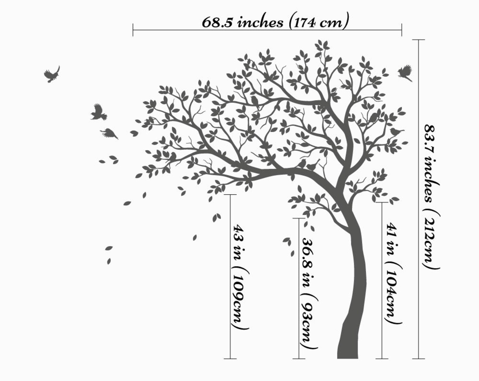 White Tree Wall Decal Large Nursery Tree Sticker Set With Birds Wall ...